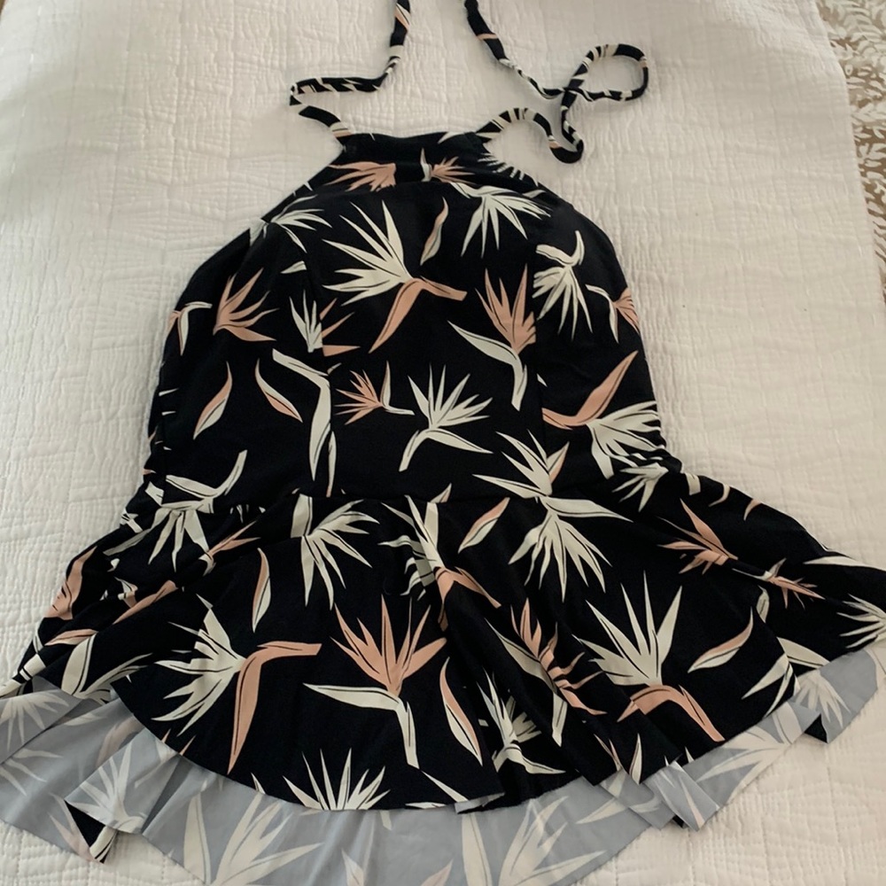 High neck halter peplum bathing suit tanking top.